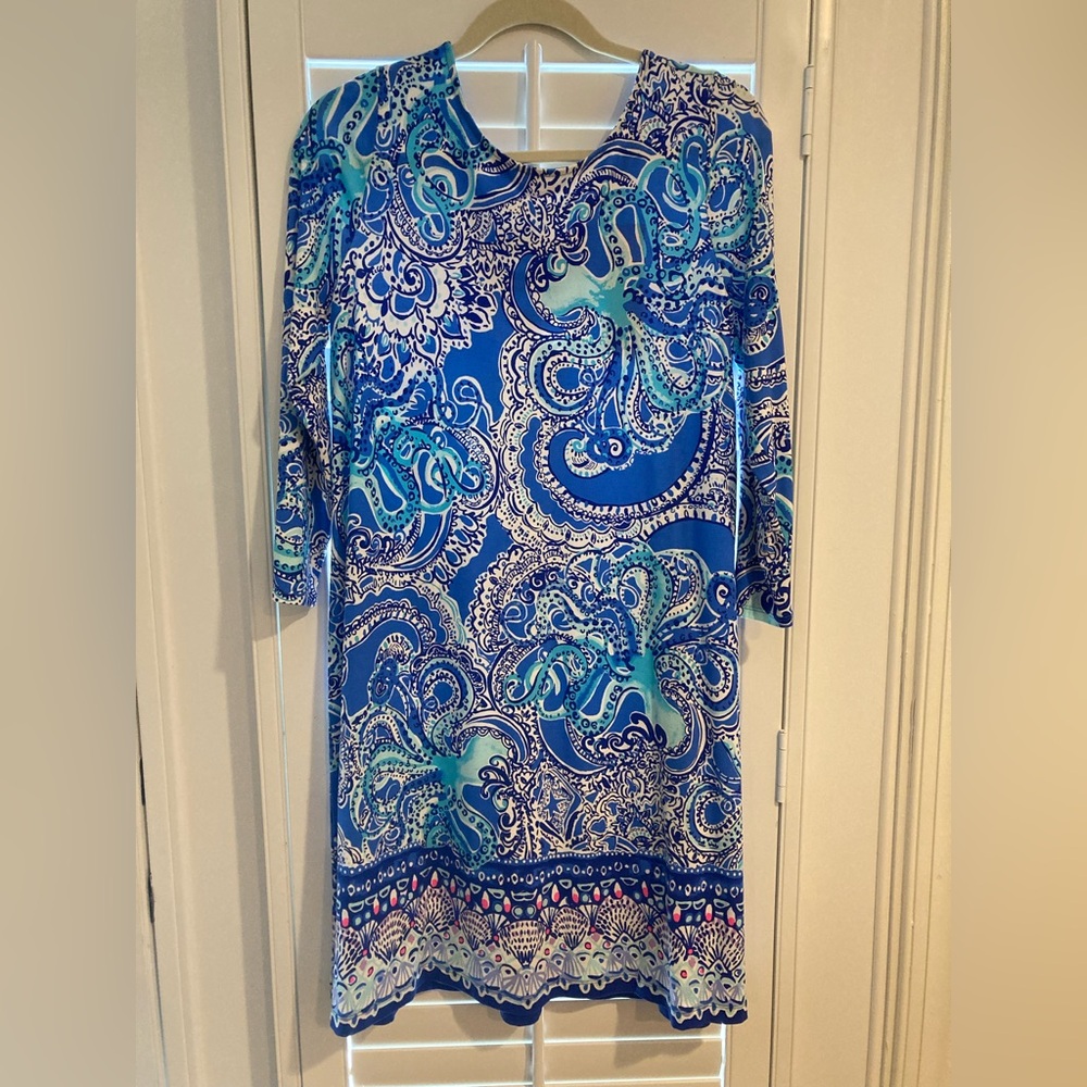 NWT Lilly Pulitzer Ophelia Dress in Coastal Blue Legga Sea Engineered Size Large